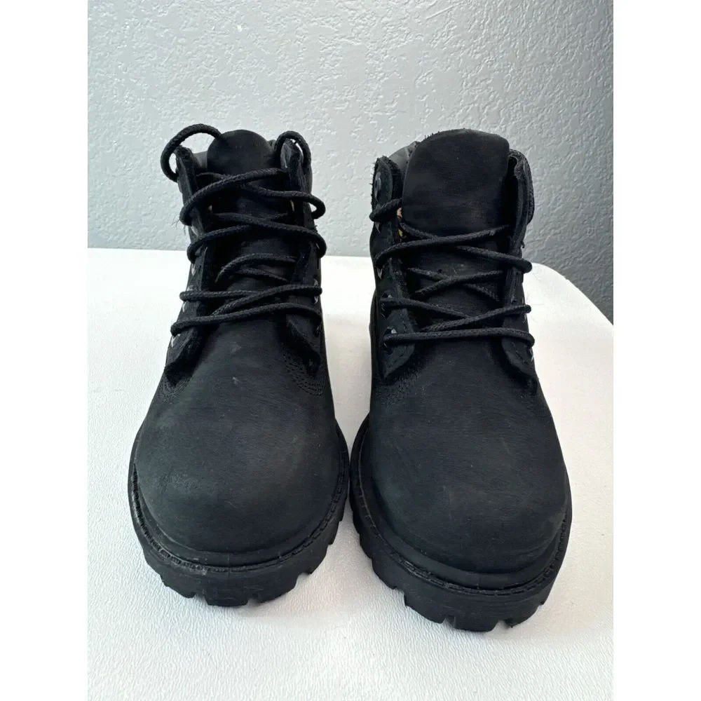 Timberland Premium Waterproof‎ Black Leather Boots Kids Size 8 Construction